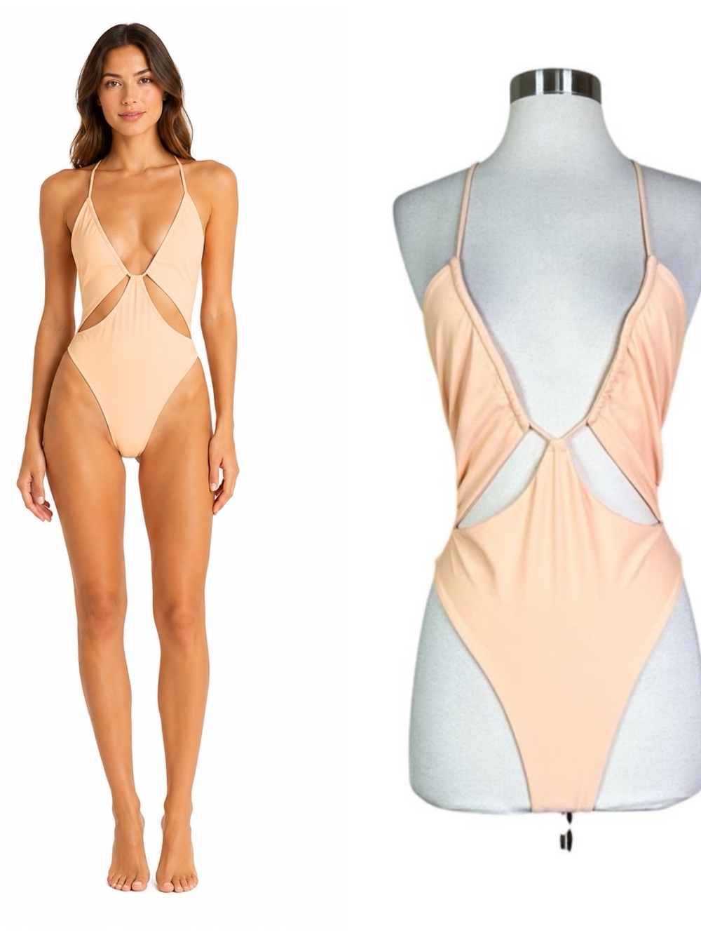NEW Riot Swim | Aperol Pastel Laken Strappy High Cut Peach One Piece Swimsuit M
